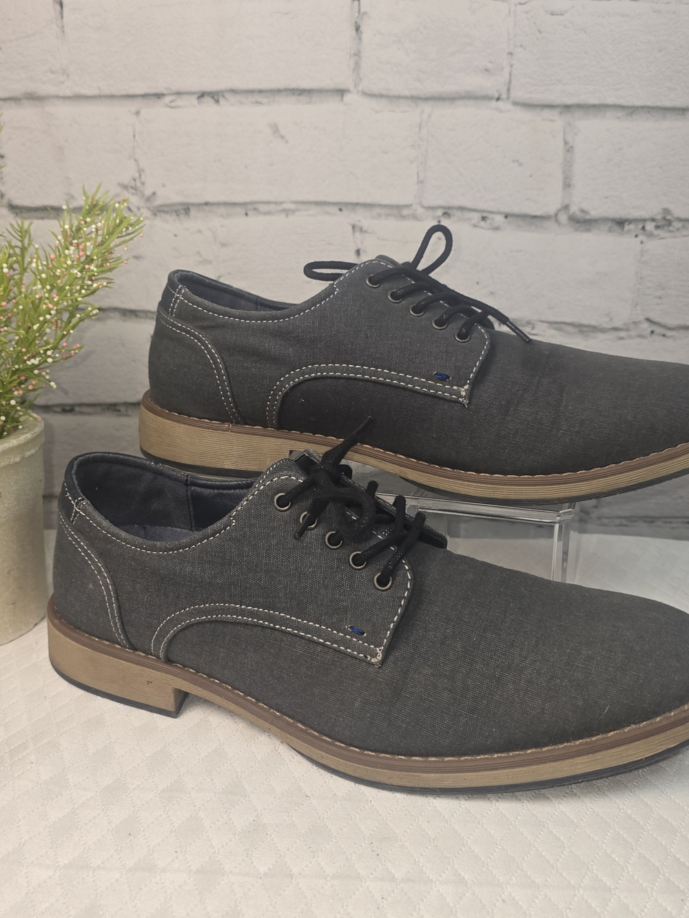 Giorgio Brutini Gray Canvas Derby Shoes with Tan Sole PREPPY MINIMALIST MENS 10M